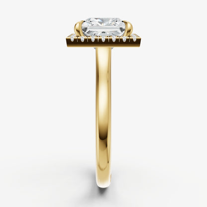 Princess Solitaire Engagement Ring with Fine Halo Diamond Band