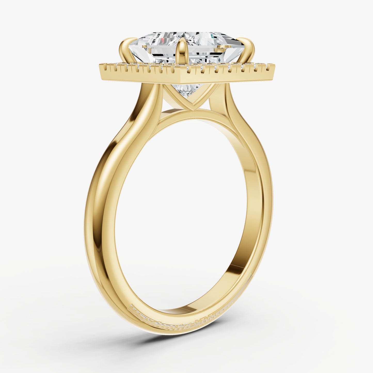 Princess Solitaire Engagement Ring with Fine Halo Diamond Band