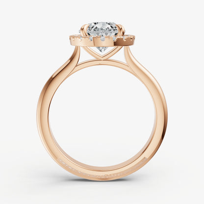 Pear Solitaire Engagement Ring with Fine Halo Diamond Band