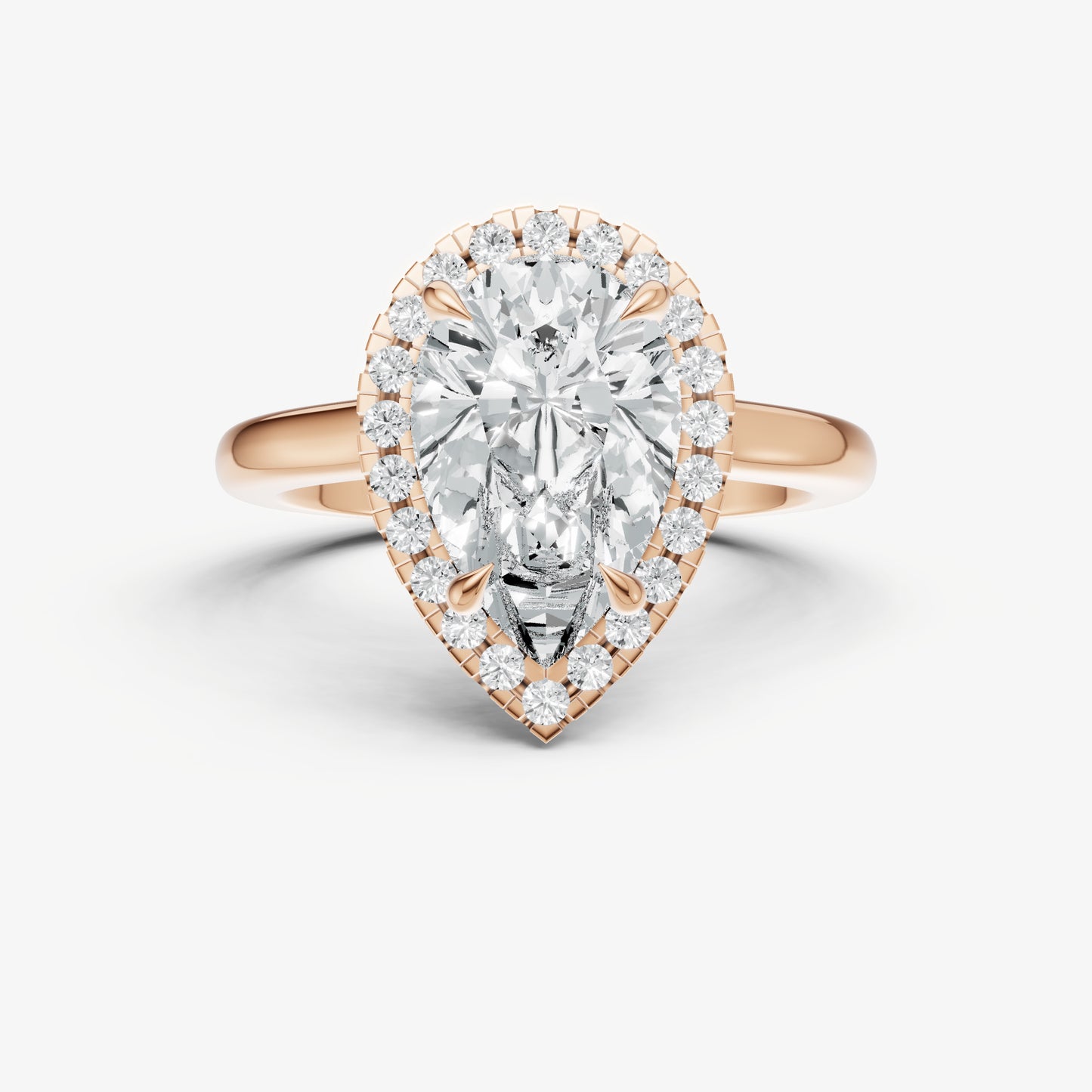 Pear Solitaire Engagement Ring with Fine Halo Diamond Band