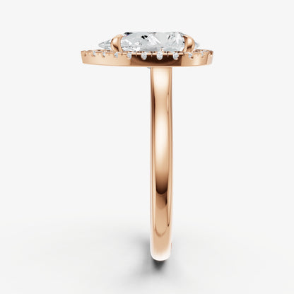 Pear Solitaire Engagement Ring with Fine Halo Diamond Band