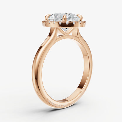 Pear Solitaire Engagement Ring with Fine Halo Diamond Band