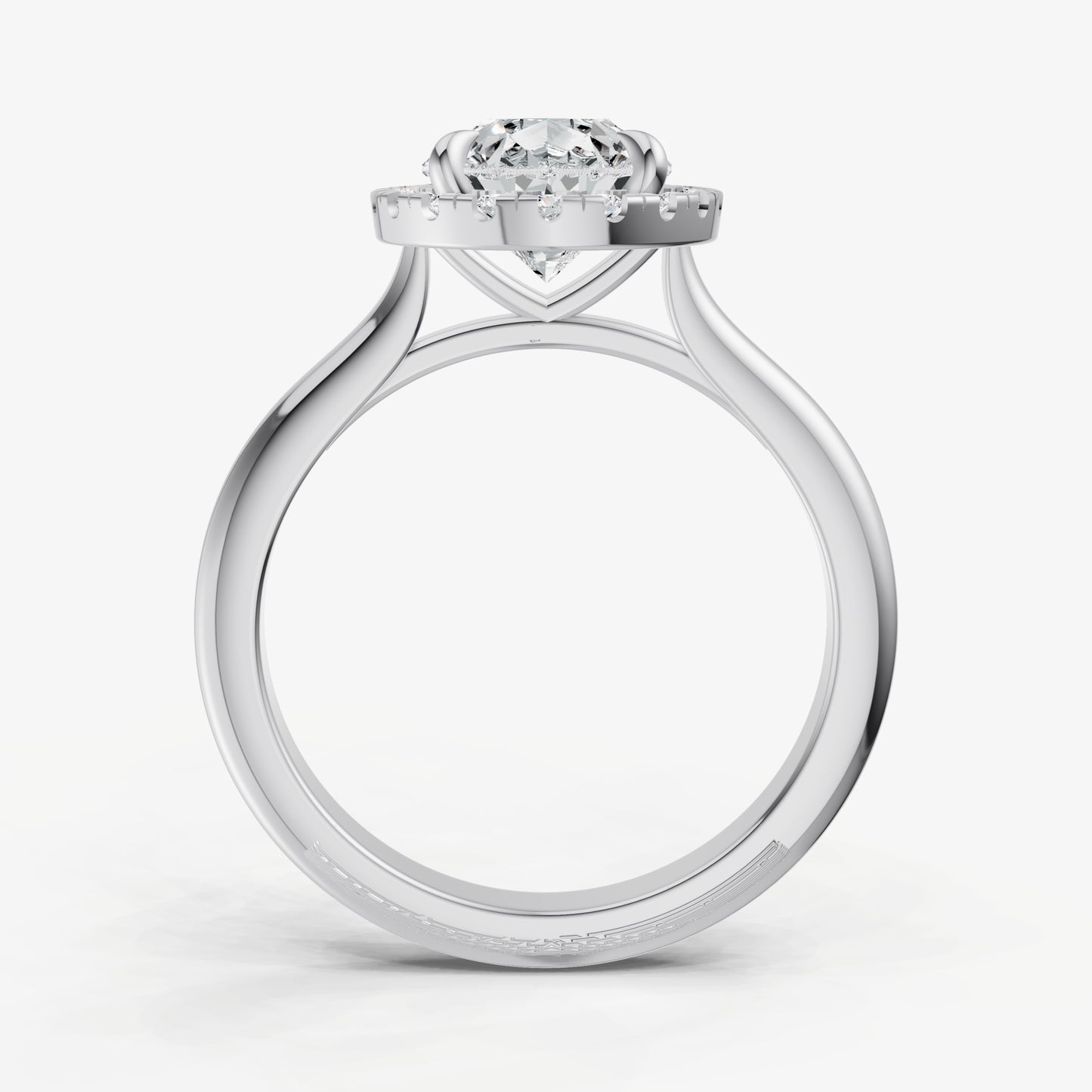 Pear Solitaire Engagement Ring with Fine Halo Diamond Band
