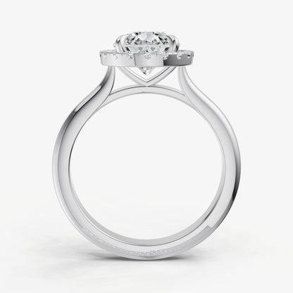 Pear Solitaire Engagement Ring with Fine Halo Diamond Band