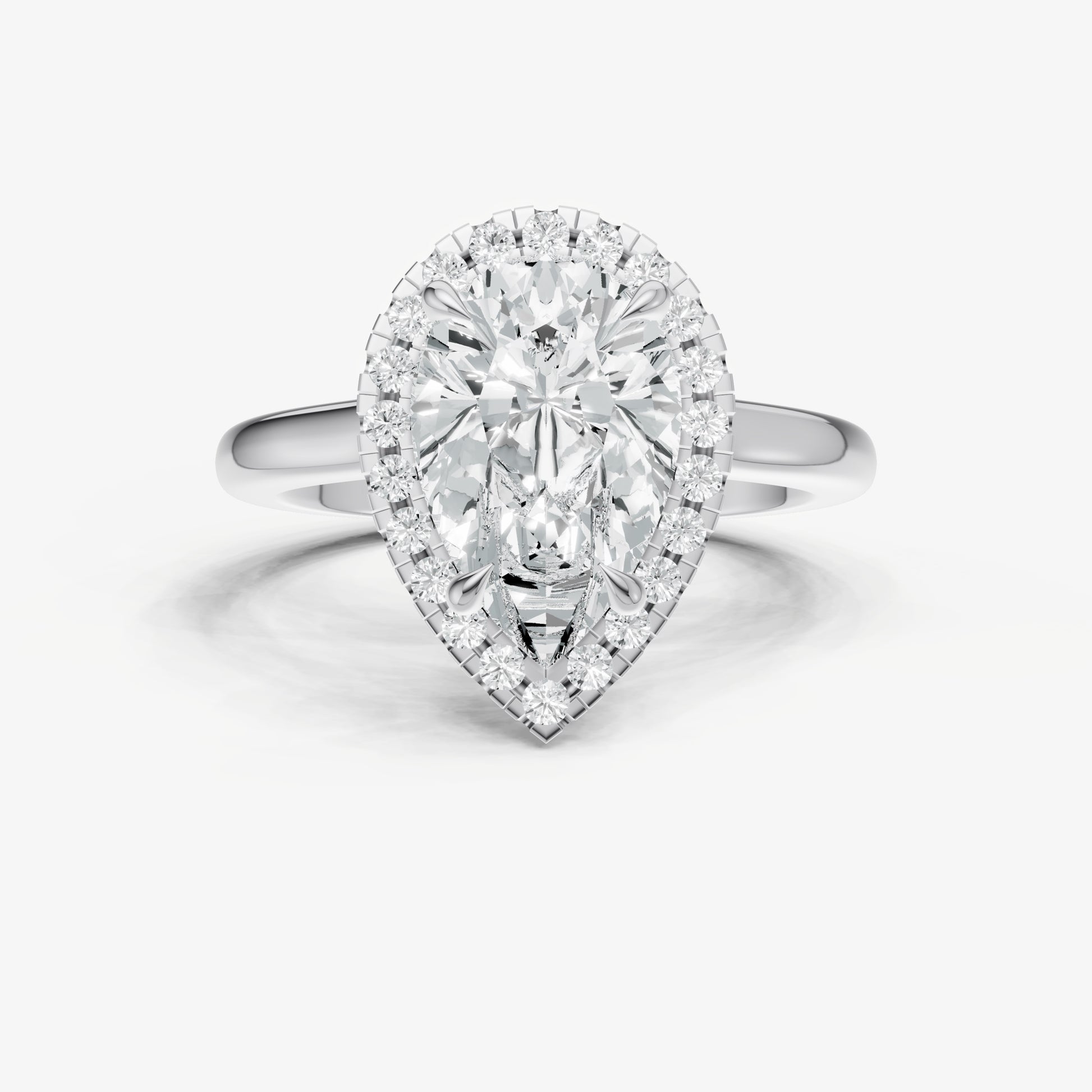 Pear Solitaire Engagement Ring with Fine Halo Diamond Band