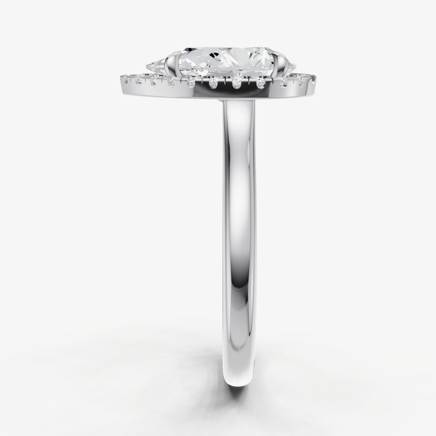 Pear Solitaire Engagement Ring with Fine Halo Diamond Band