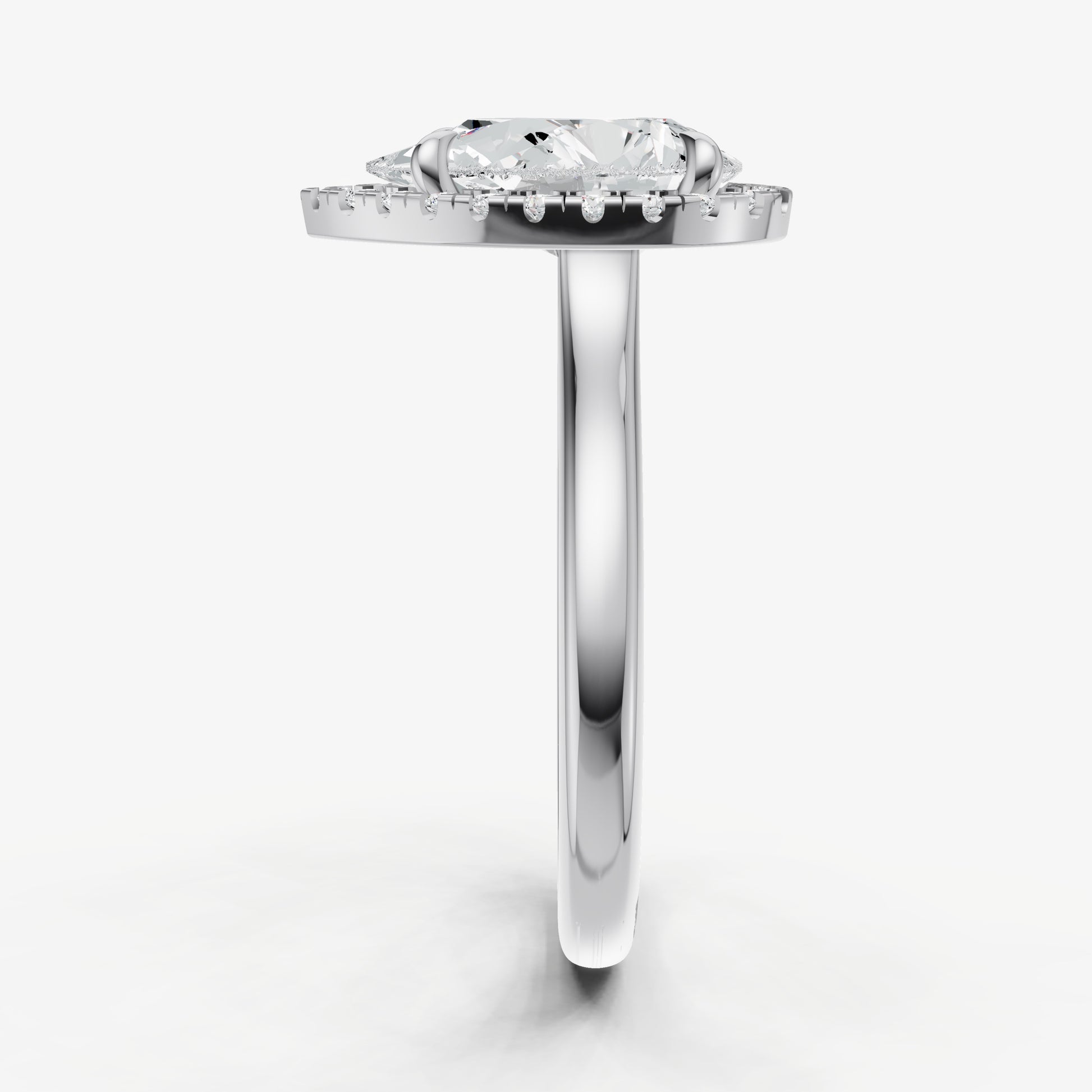 Pear Solitaire Engagement Ring with Fine Halo Diamond Band