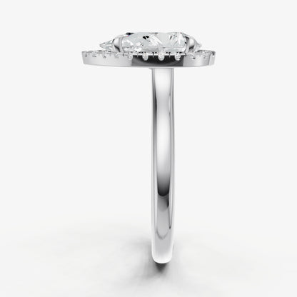 Pear Solitaire Engagement Ring with Fine Halo Diamond Band