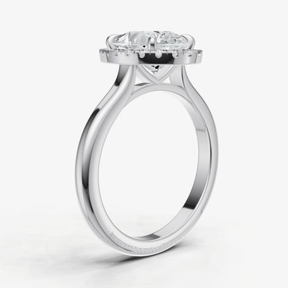 Pear Solitaire Engagement Ring with Fine Halo Diamond Band