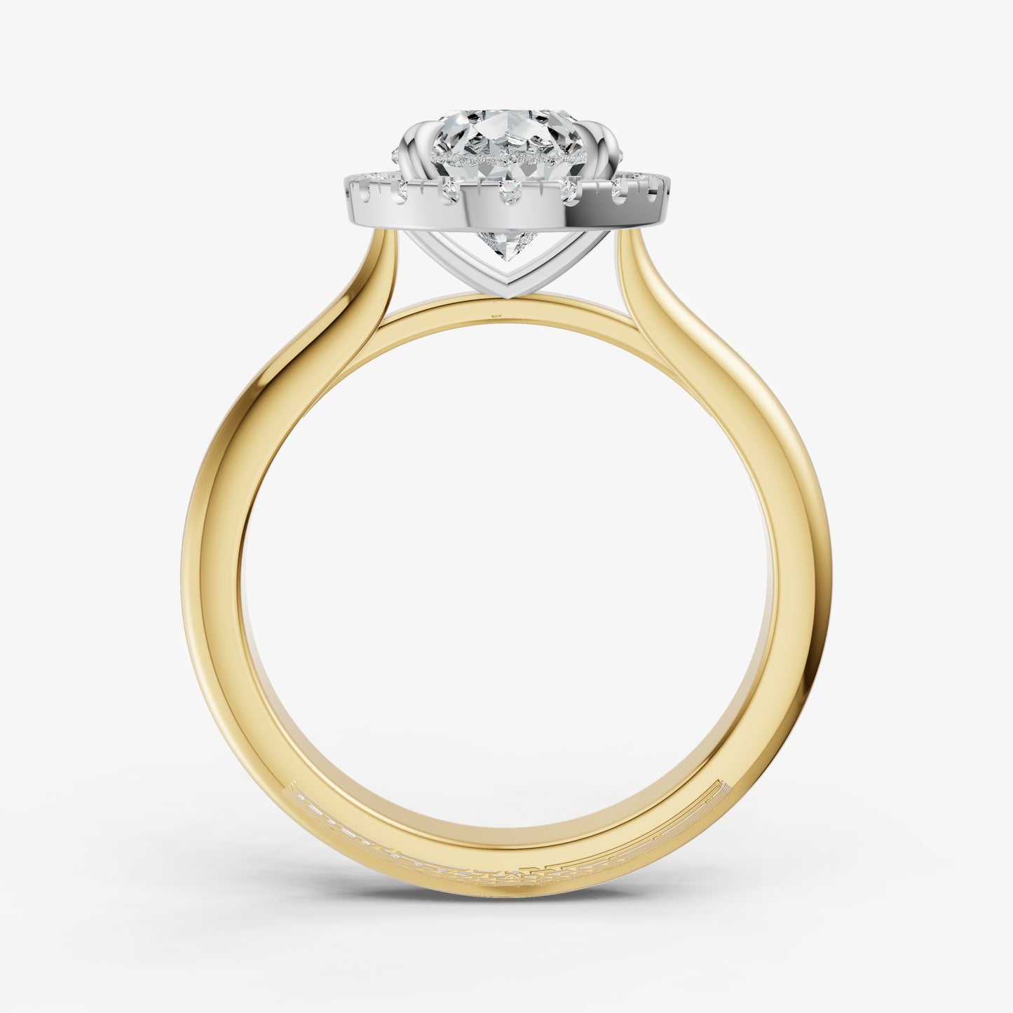 Pear Solitaire Engagement Ring with Fine Halo Diamond Band