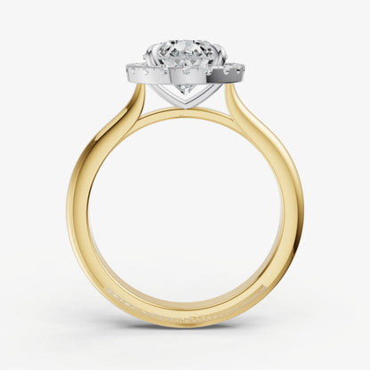 Pear Solitaire Engagement Ring with Fine Halo Diamond Band