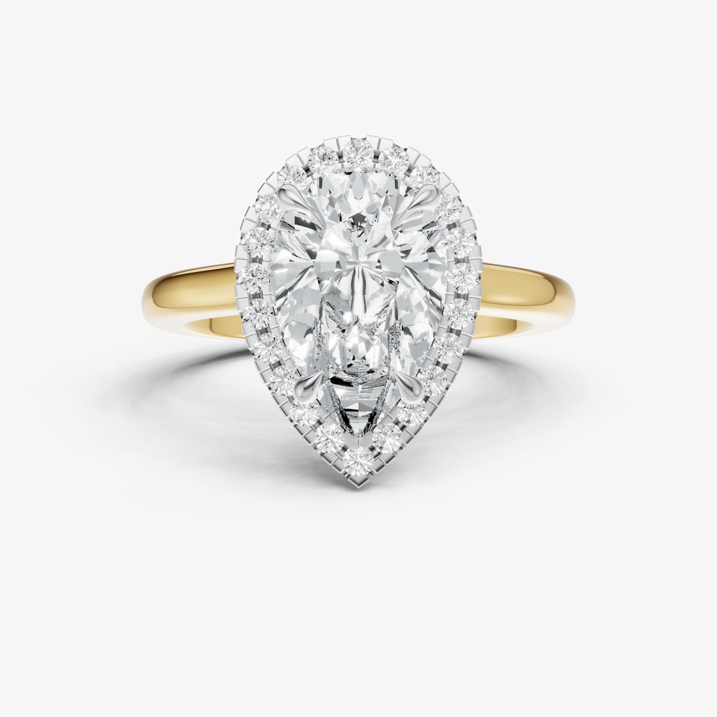Pear Solitaire Engagement Ring with Fine Halo Diamond Band