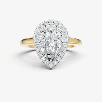 Pear Solitaire Engagement Ring with Fine Halo Diamond Band
