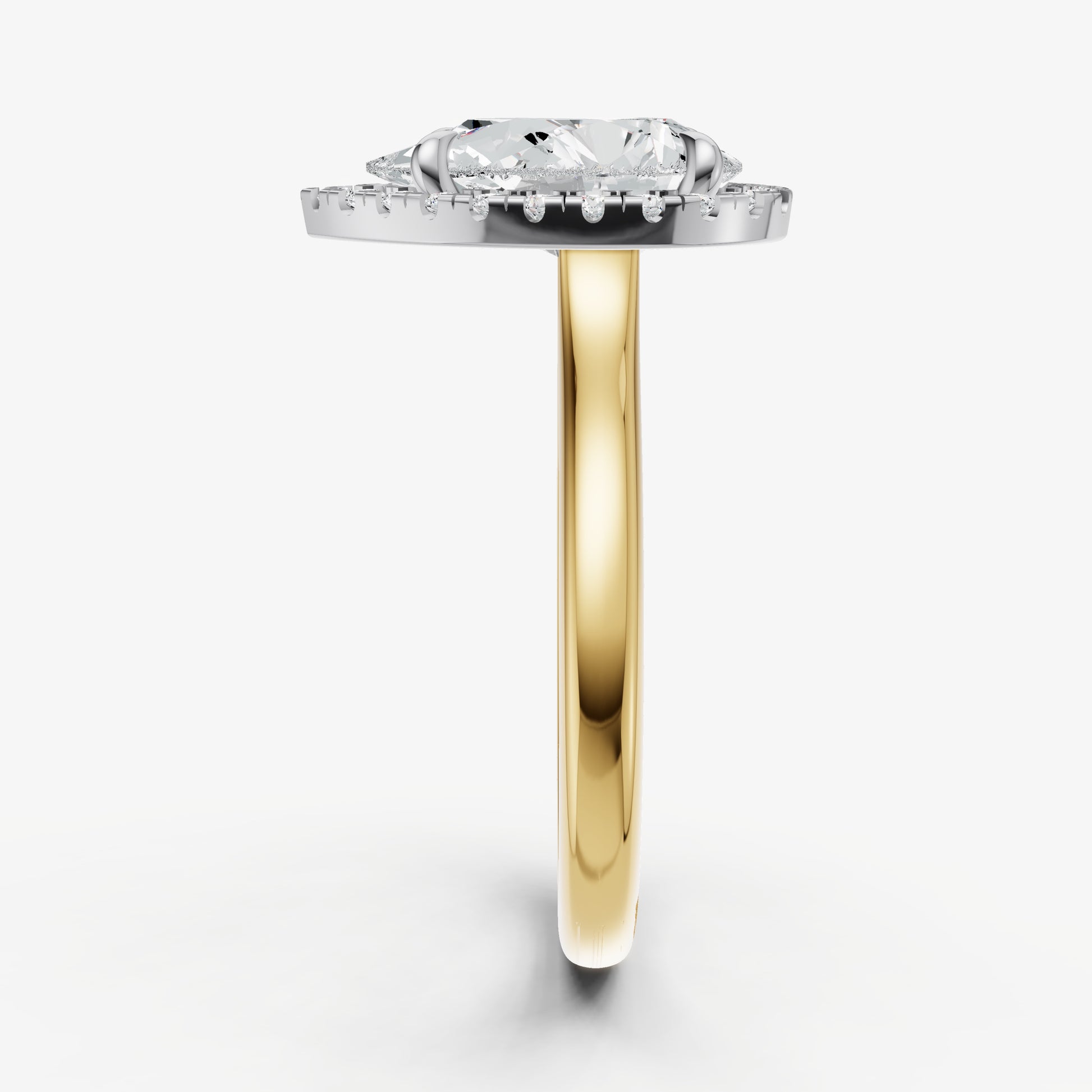 Pear Solitaire Engagement Ring with Fine Halo Diamond Band