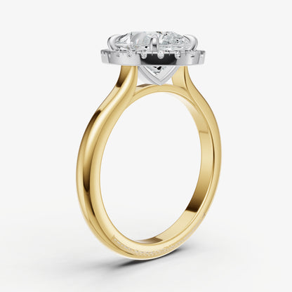 Pear Solitaire Engagement Ring with Fine Halo Diamond Band