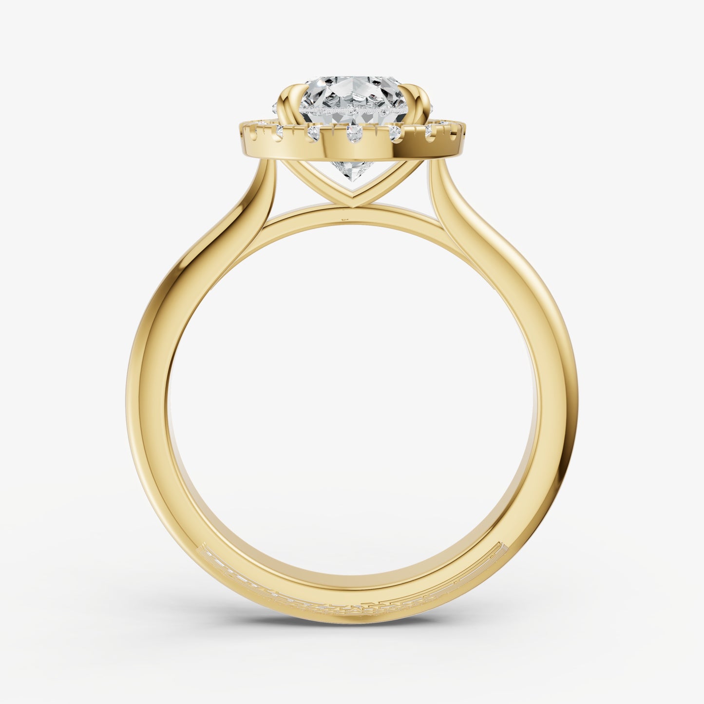 Pear Solitaire Engagement Ring with Fine Halo Diamond Band