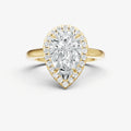 Pear Solitaire Engagement Ring with Fine Halo Diamond Band