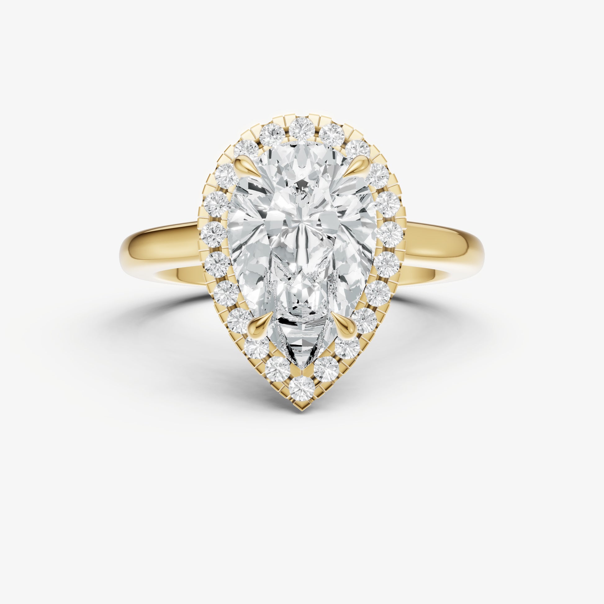 Pear Solitaire Engagement Ring with Fine Halo Diamond Band