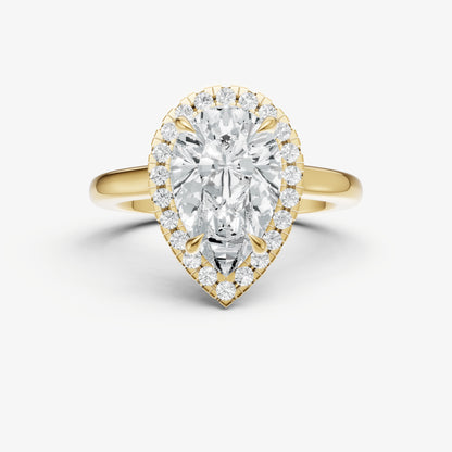Pear Solitaire Engagement Ring with Fine Halo Diamond Band
