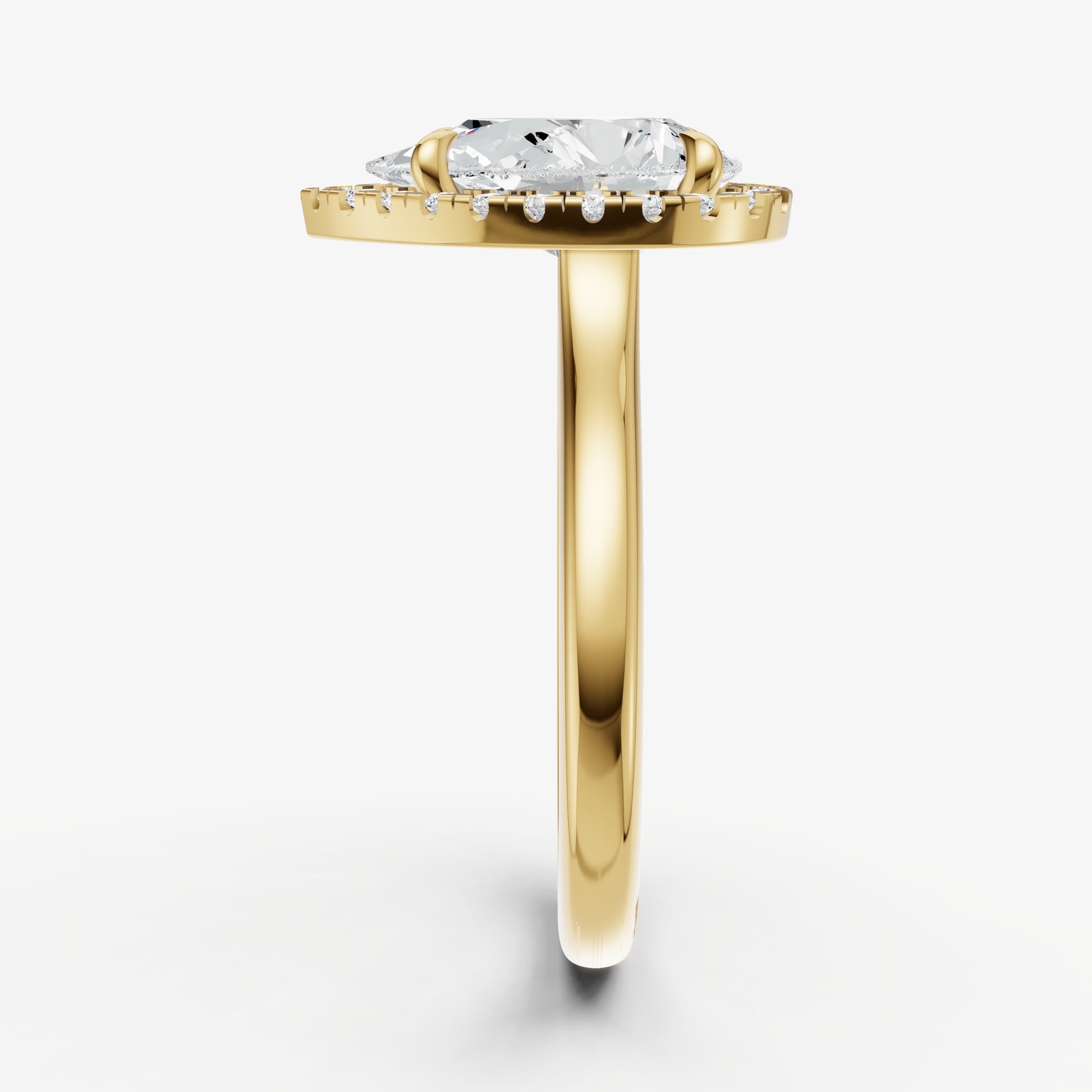 Pear Solitaire Engagement Ring with Fine Halo Diamond Band