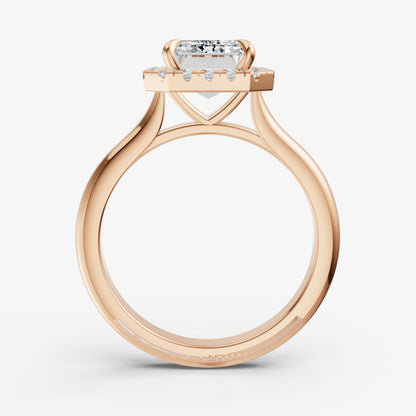 Radiant Solitaire Engagement Ring with Fine Halo Diamond Band