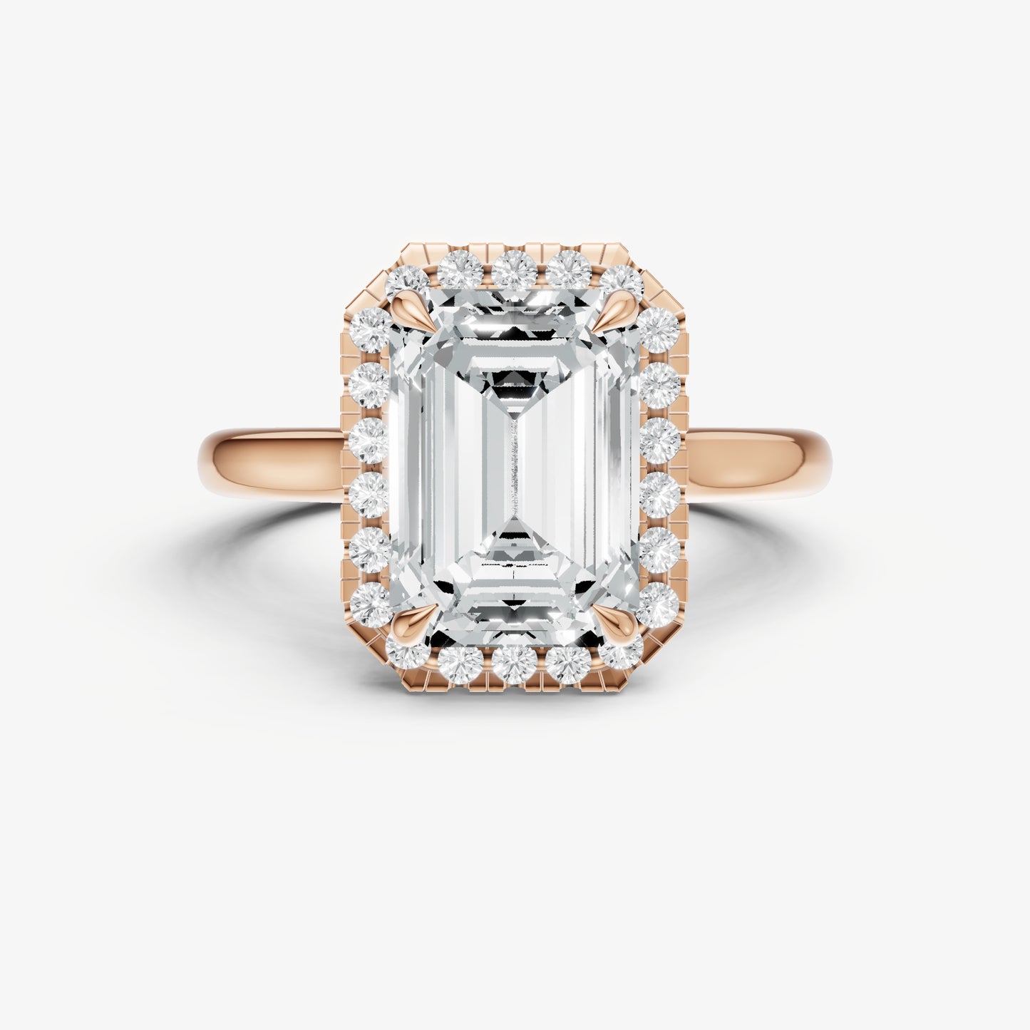 Radiant Solitaire Engagement Ring with Fine Halo Diamond Band