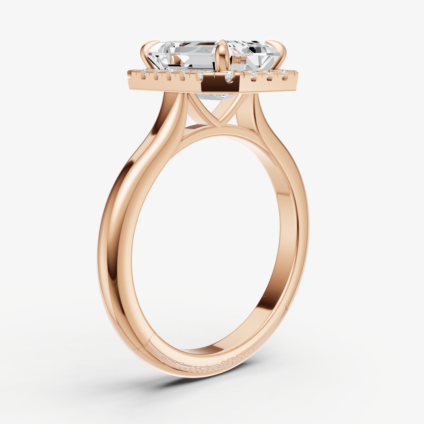 Radiant Solitaire Engagement Ring with Fine Halo Diamond Band
