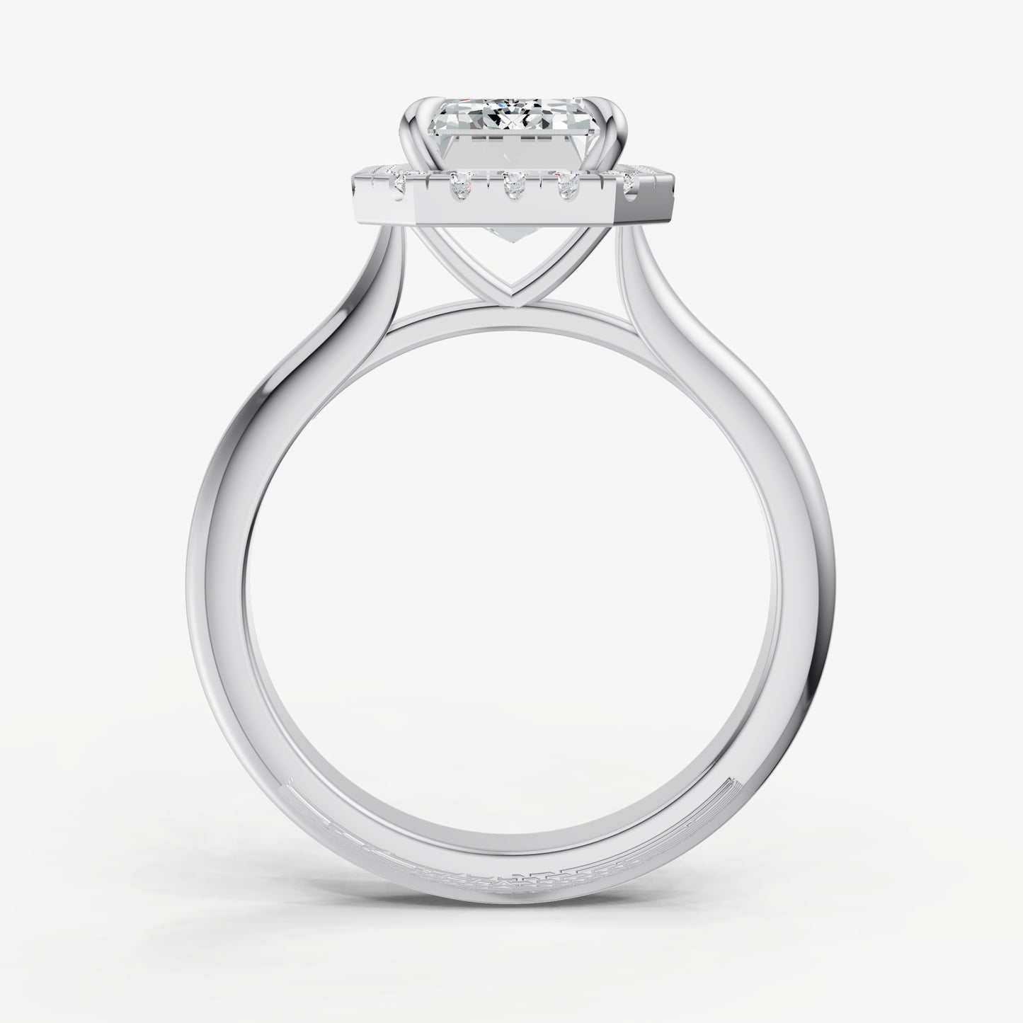 Radiant Solitaire Engagement Ring with Fine Halo Diamond Band