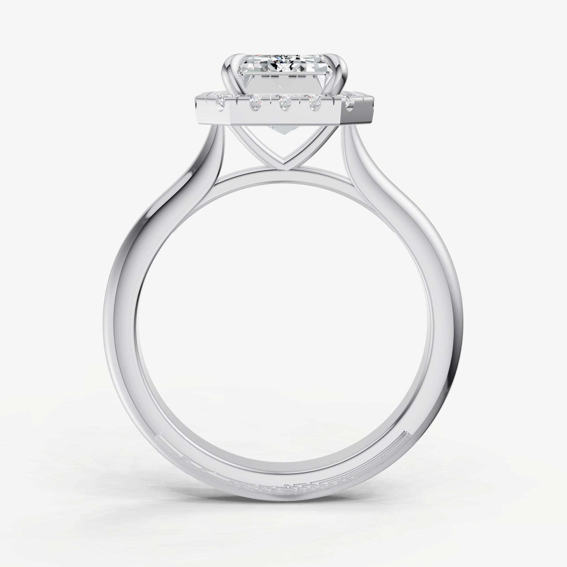 Radiant Solitaire Engagement Ring with Fine Halo Diamond Band