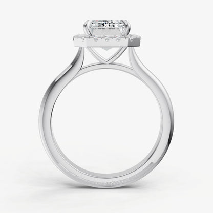 Radiant Solitaire Engagement Ring with Fine Halo Diamond Band