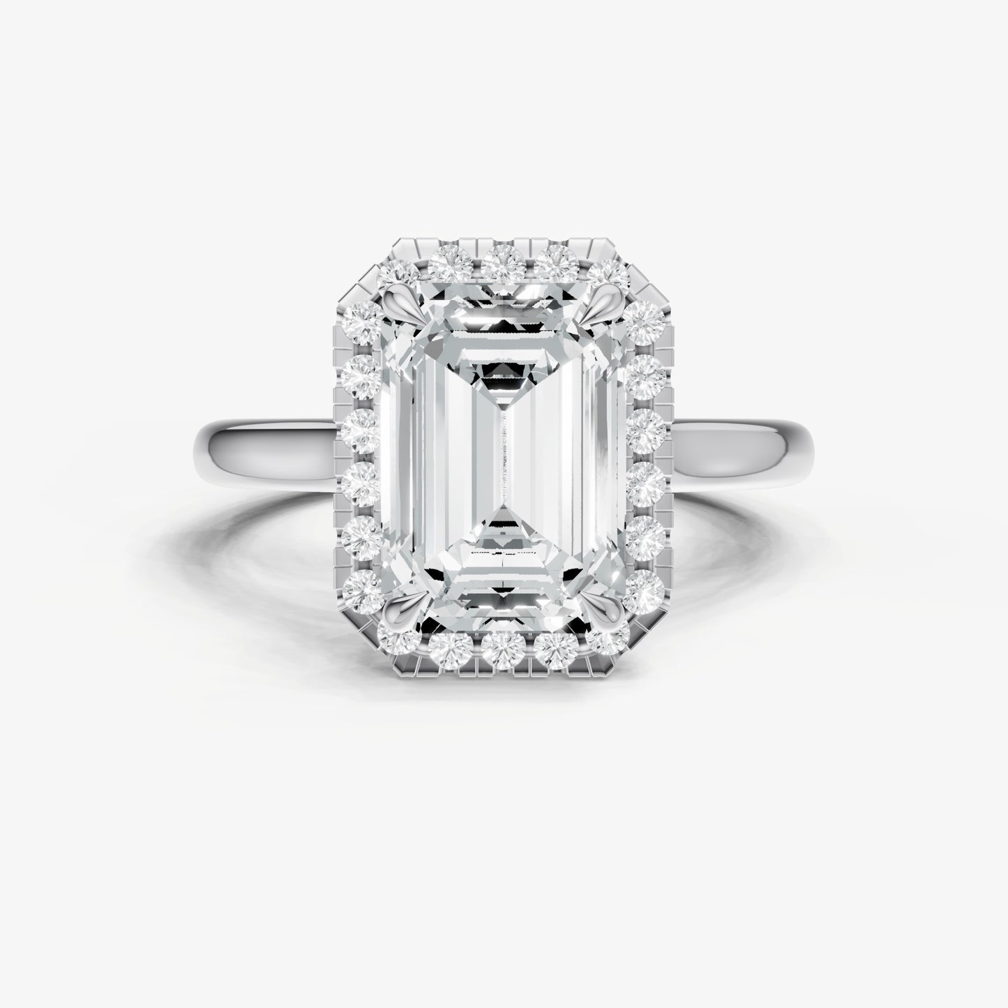 Radiant Solitaire Engagement Ring with Fine Halo Diamond Band