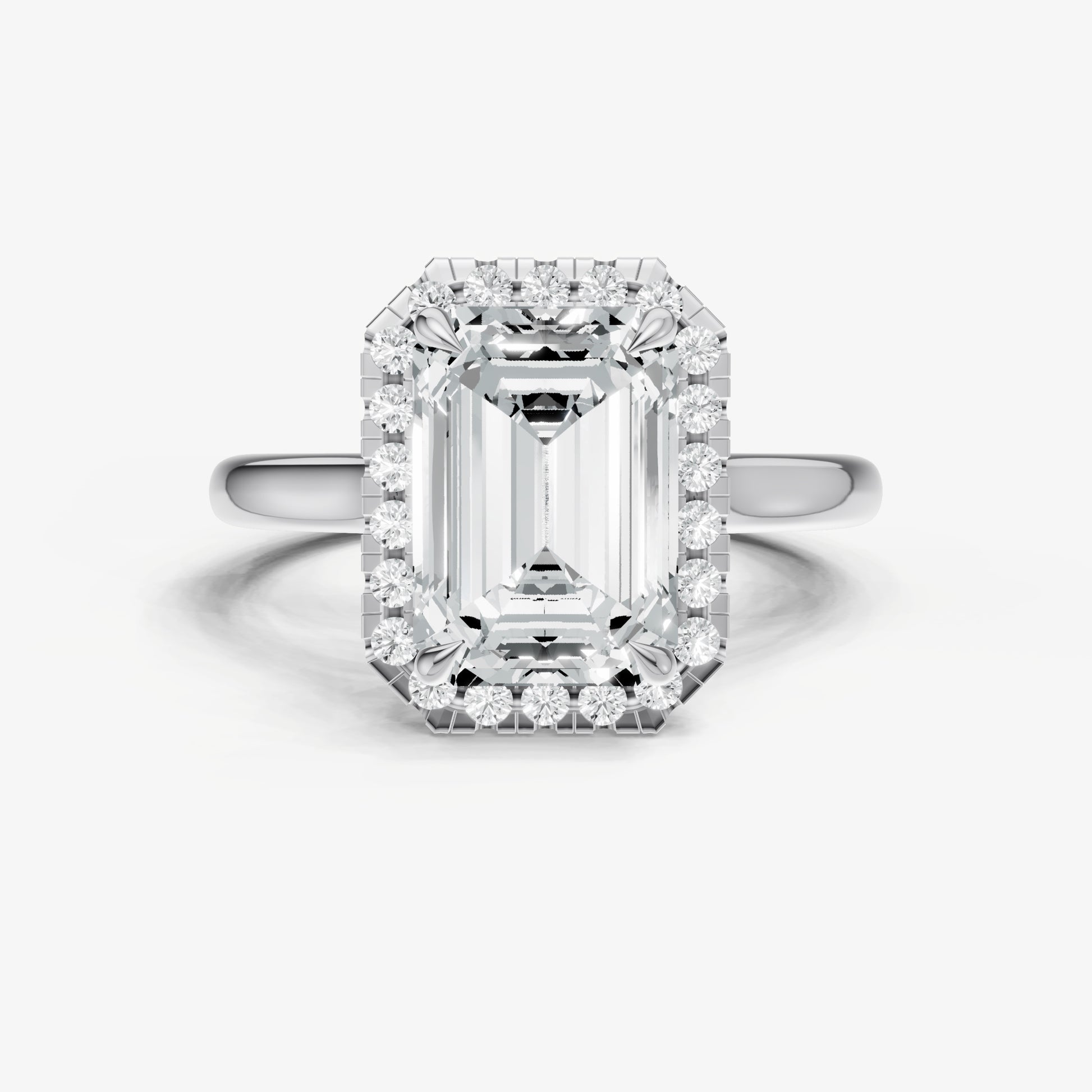 Radiant Solitaire Engagement Ring with Fine Halo Diamond Band