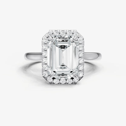 Radiant Solitaire Engagement Ring with Fine Halo Diamond Band