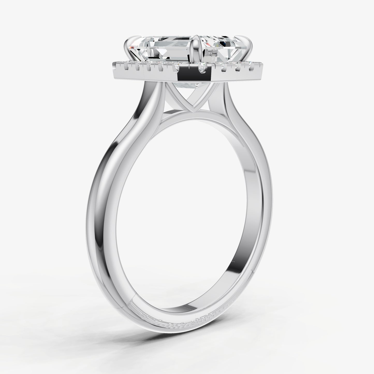 Radiant Solitaire Engagement Ring with Fine Halo Diamond Band