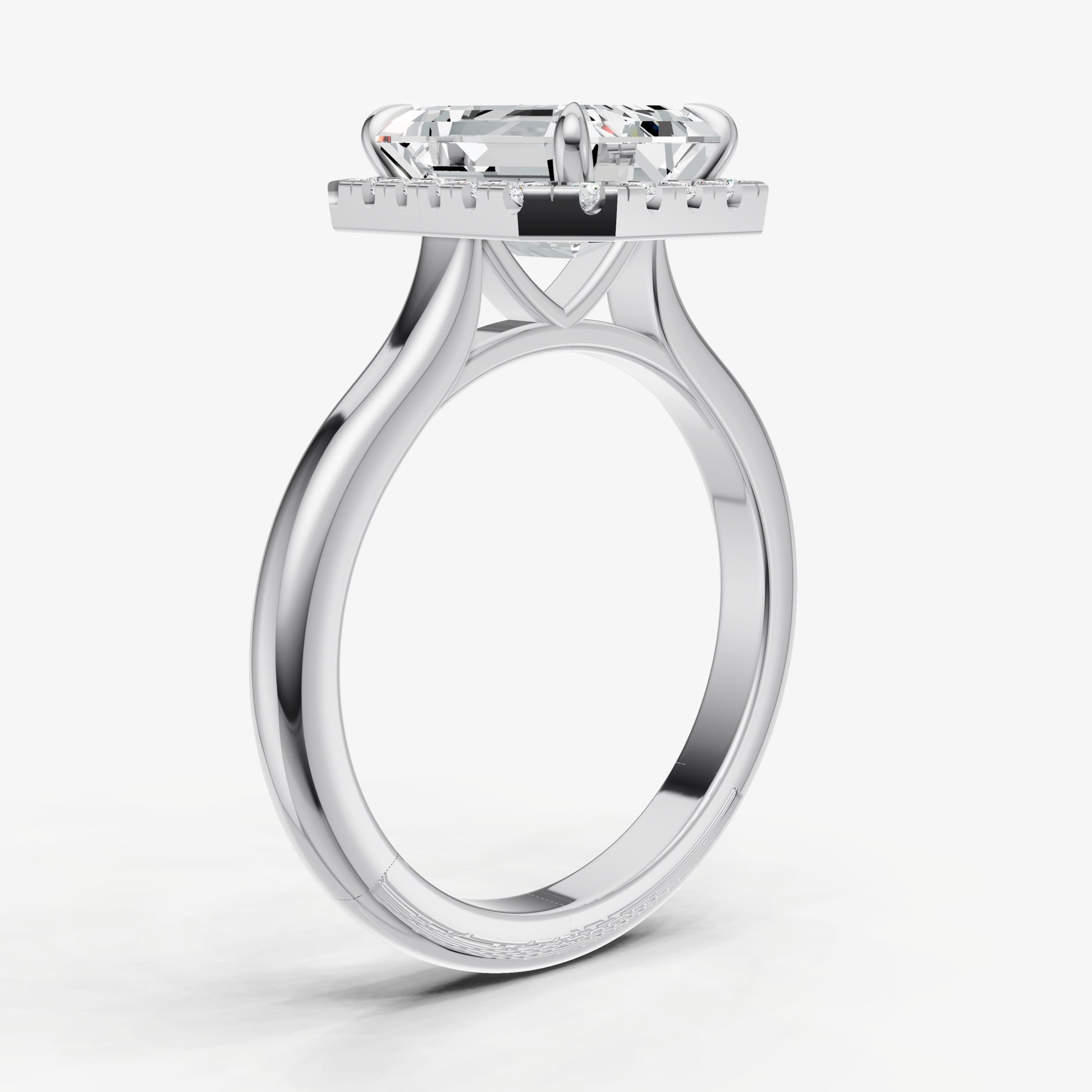 Radiant Solitaire Engagement Ring with Fine Halo Diamond Band