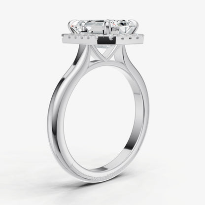 Radiant Solitaire Engagement Ring with Fine Halo Diamond Band