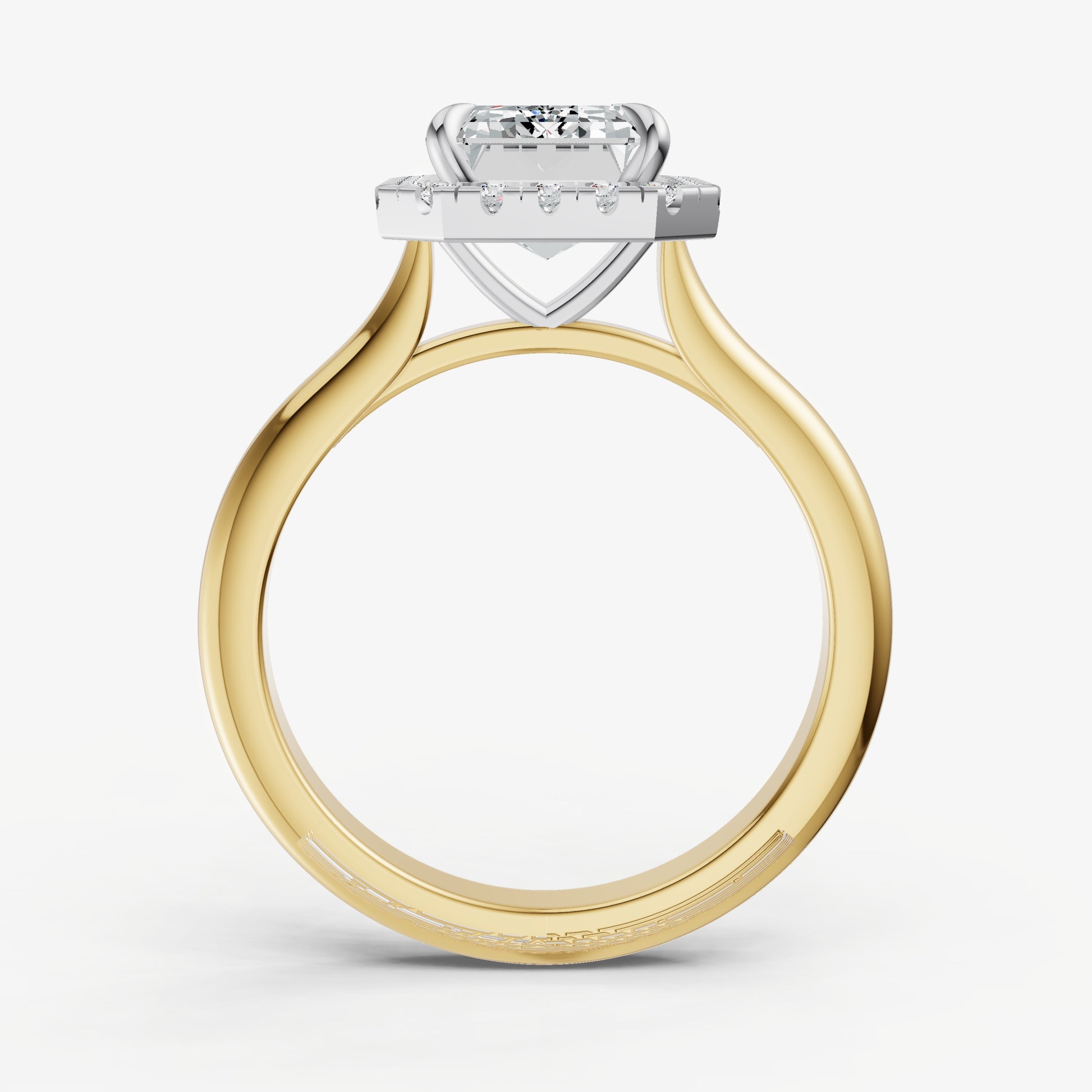 Radiant Solitaire Engagement Ring with Fine Halo Diamond Band