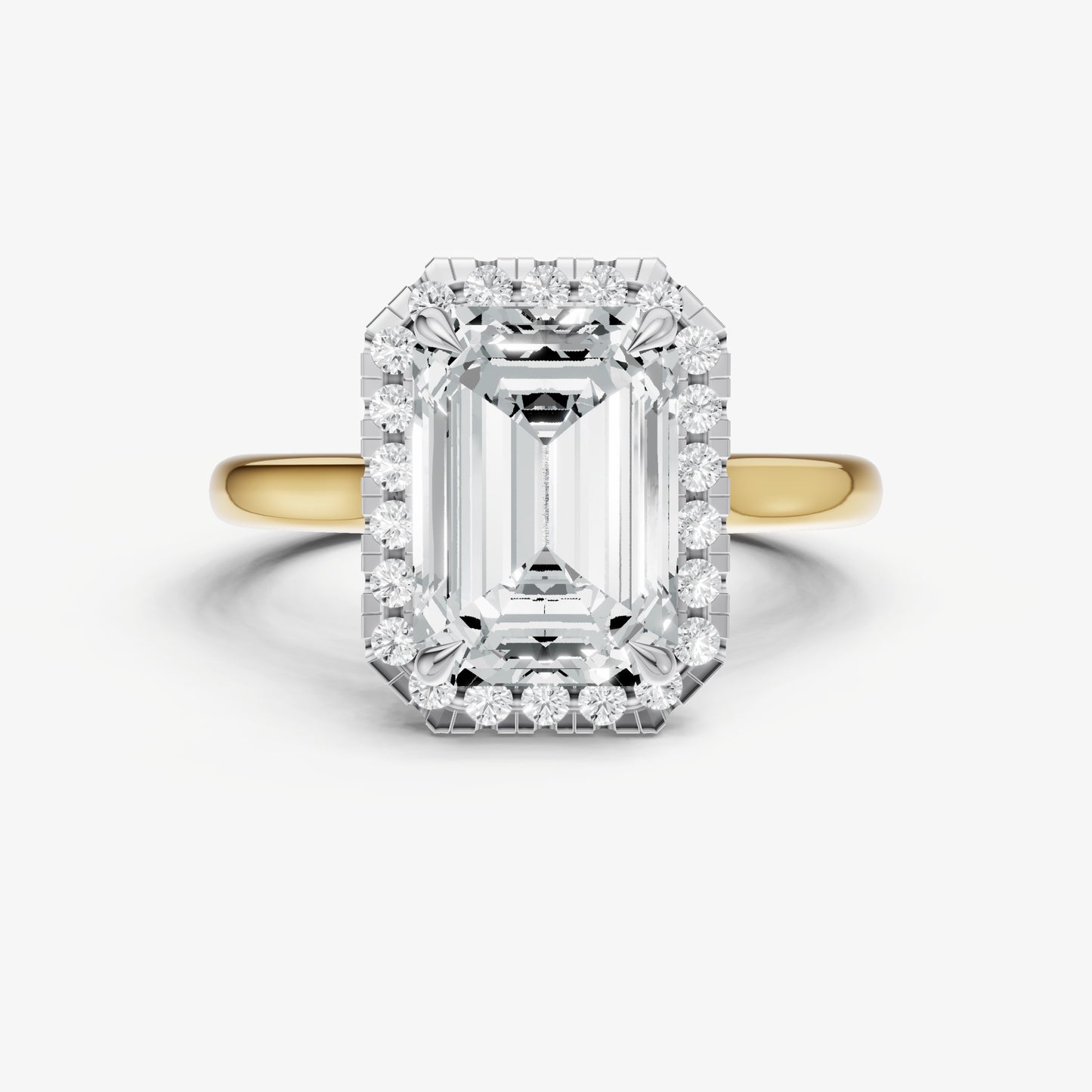 Radiant Solitaire Engagement Ring with Fine Halo Diamond Band