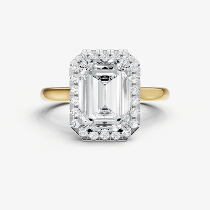 Radiant Solitaire Engagement Ring with Fine Halo Diamond Band