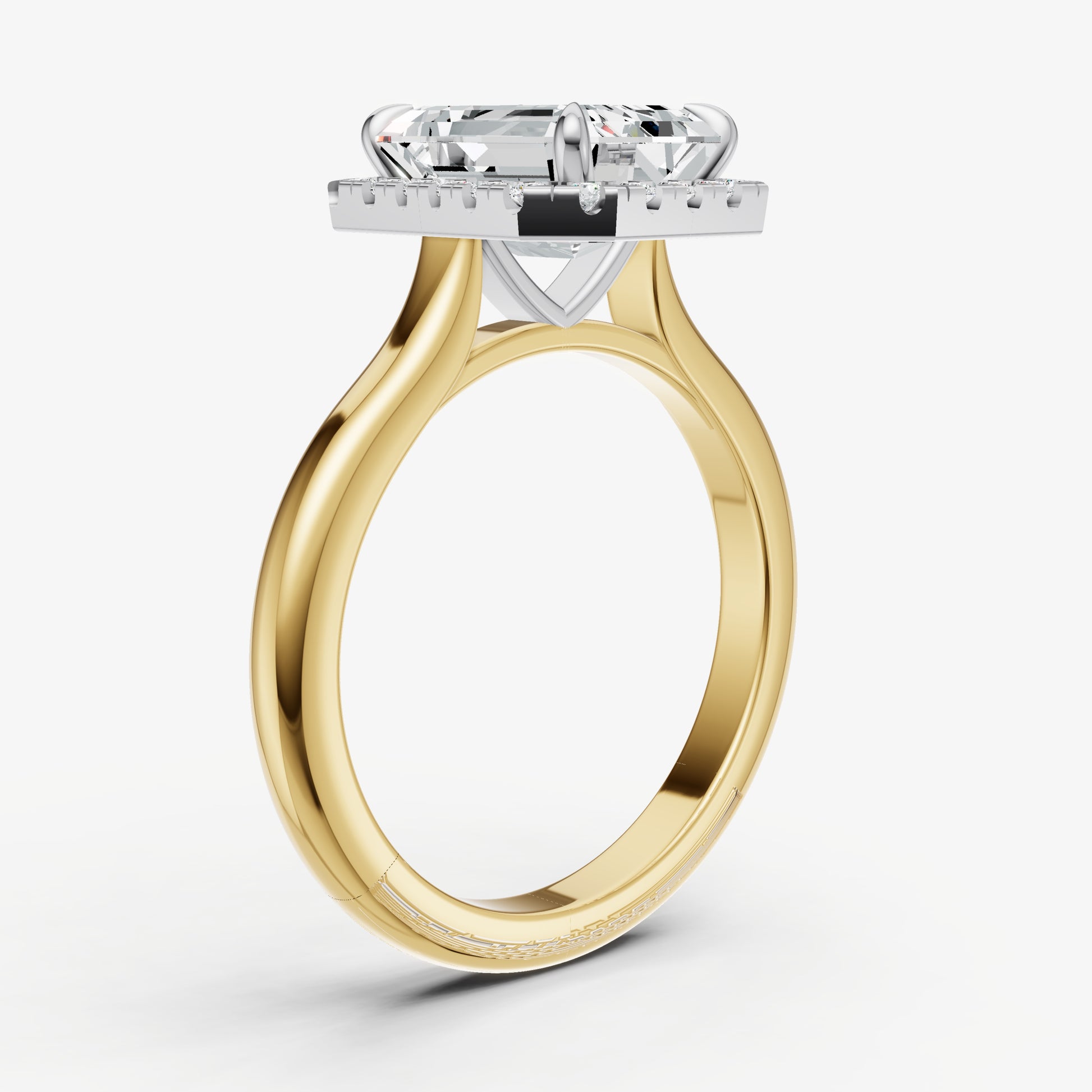 Radiant Solitaire Engagement Ring with Fine Halo Diamond Band
