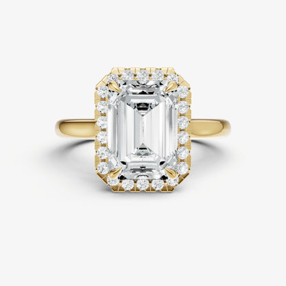 Radiant Solitaire Engagement Ring with Fine Halo Diamond Band