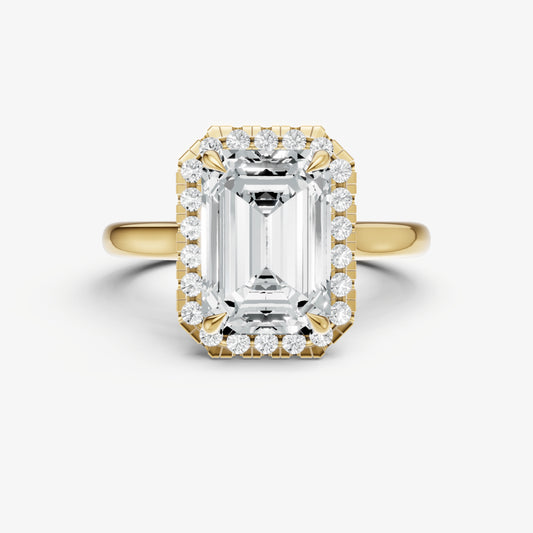 Radiant Solitaire Engagement Ring with Fine Halo Diamond Band