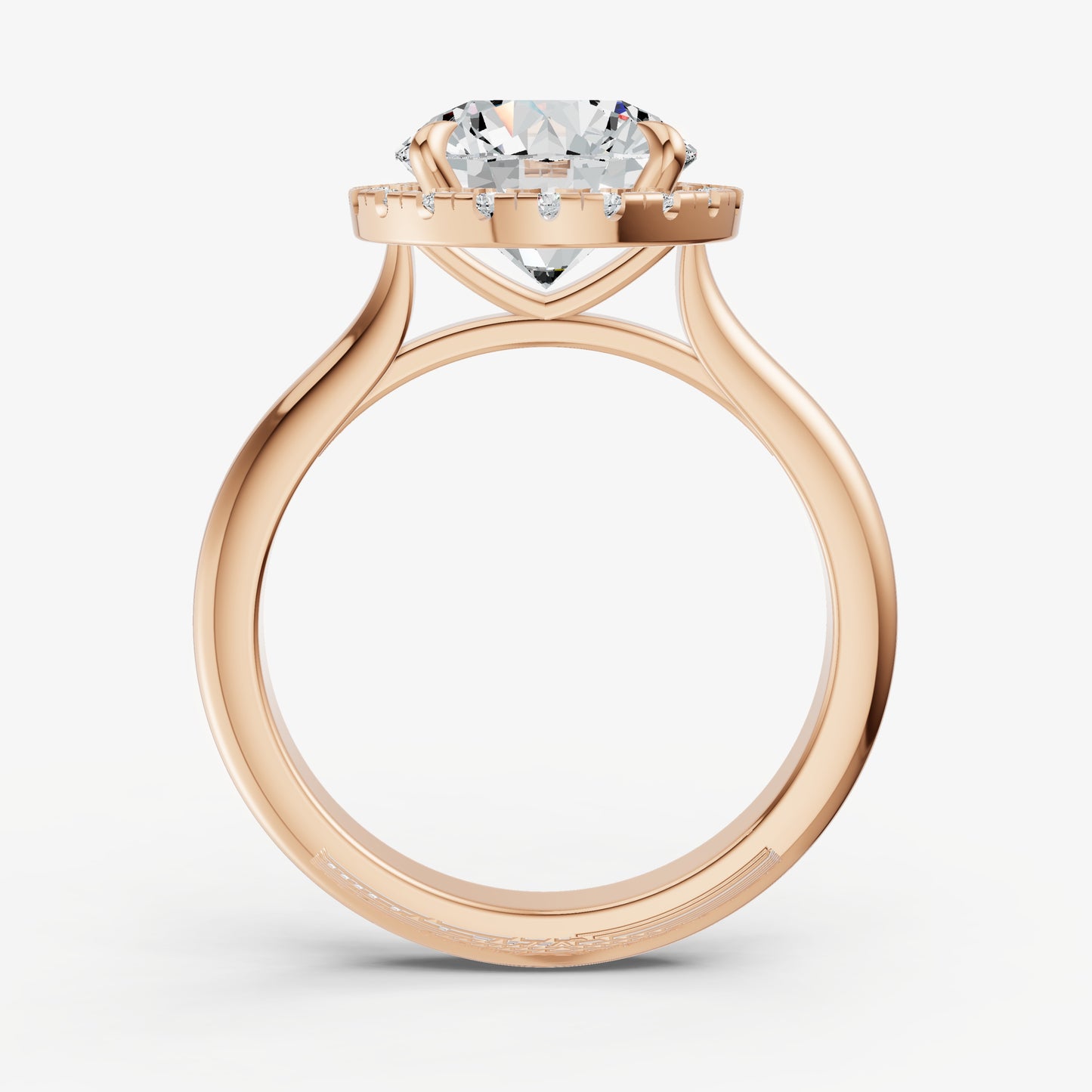 Round Solitaire Engagement Ring with Fine Halo Diamond Band