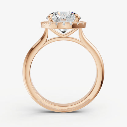 Round Solitaire Engagement Ring with Fine Halo Diamond Band