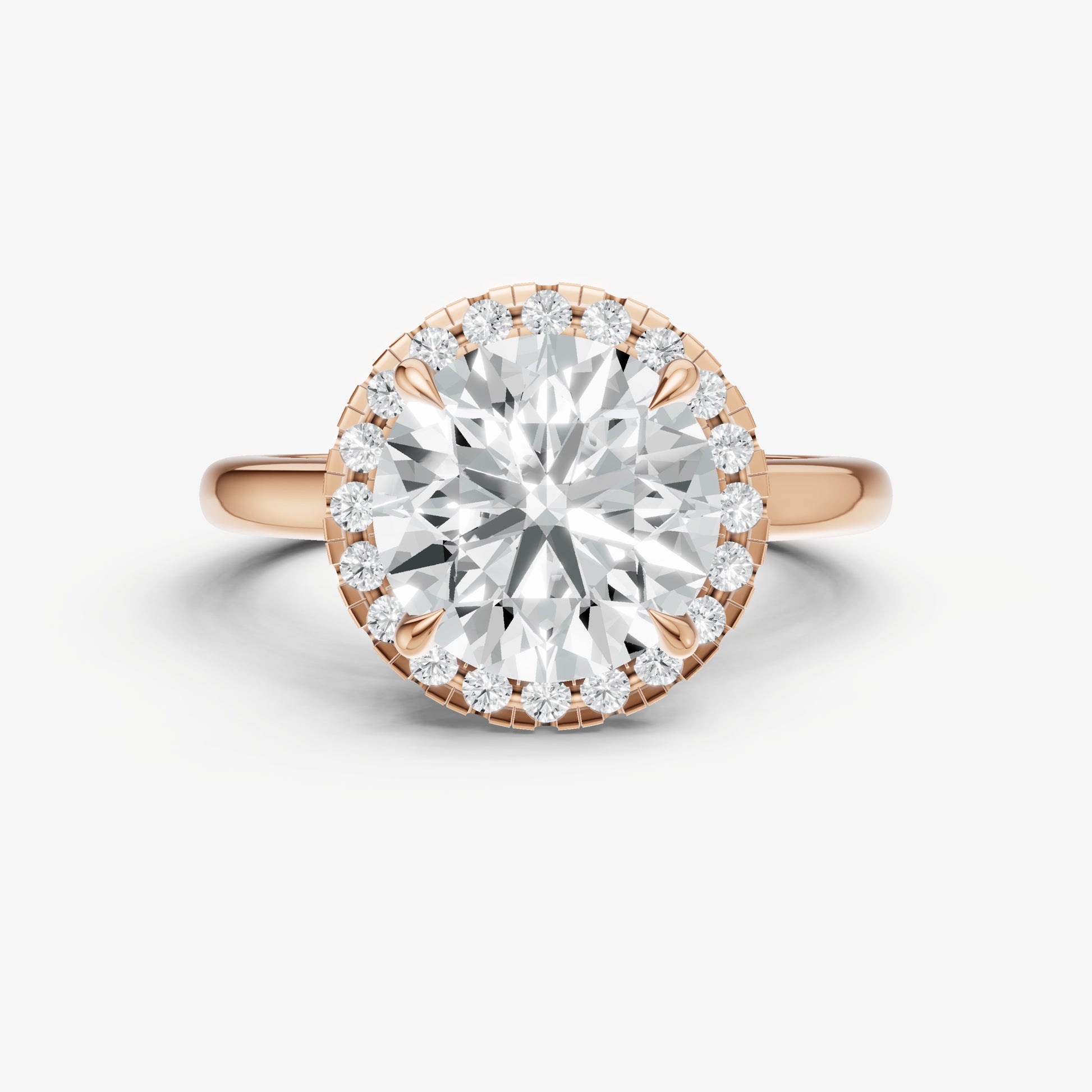 Round Solitaire Engagement Ring with Fine Halo Diamond Band