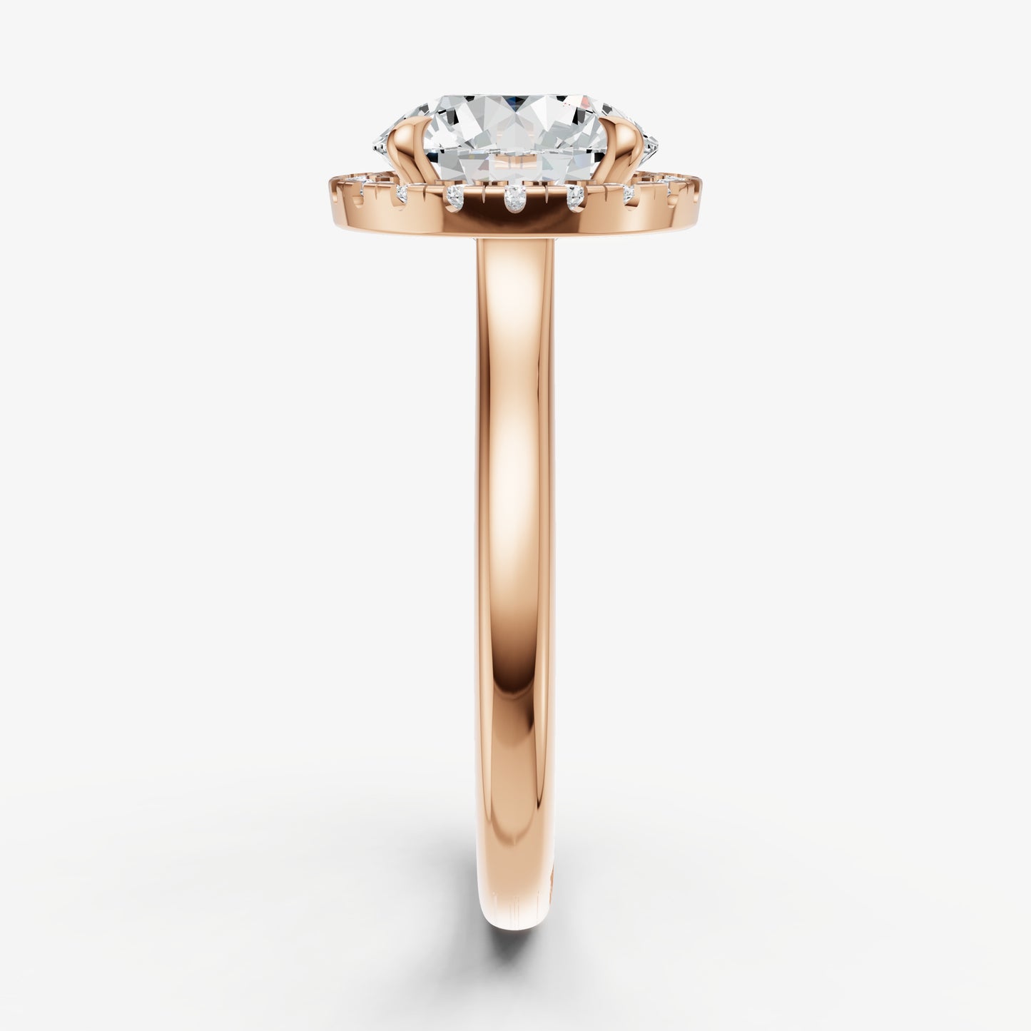 Round Solitaire Engagement Ring with Fine Halo Diamond Band