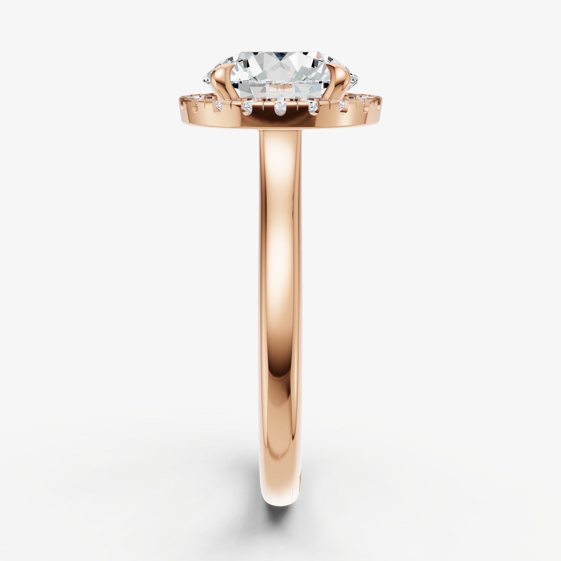 Round Solitaire Engagement Ring with Fine Halo Diamond Band