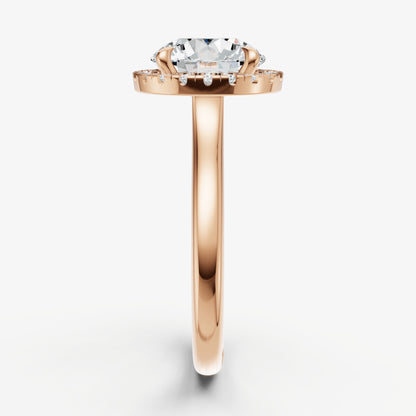 Round Solitaire Engagement Ring with Fine Halo Diamond Band