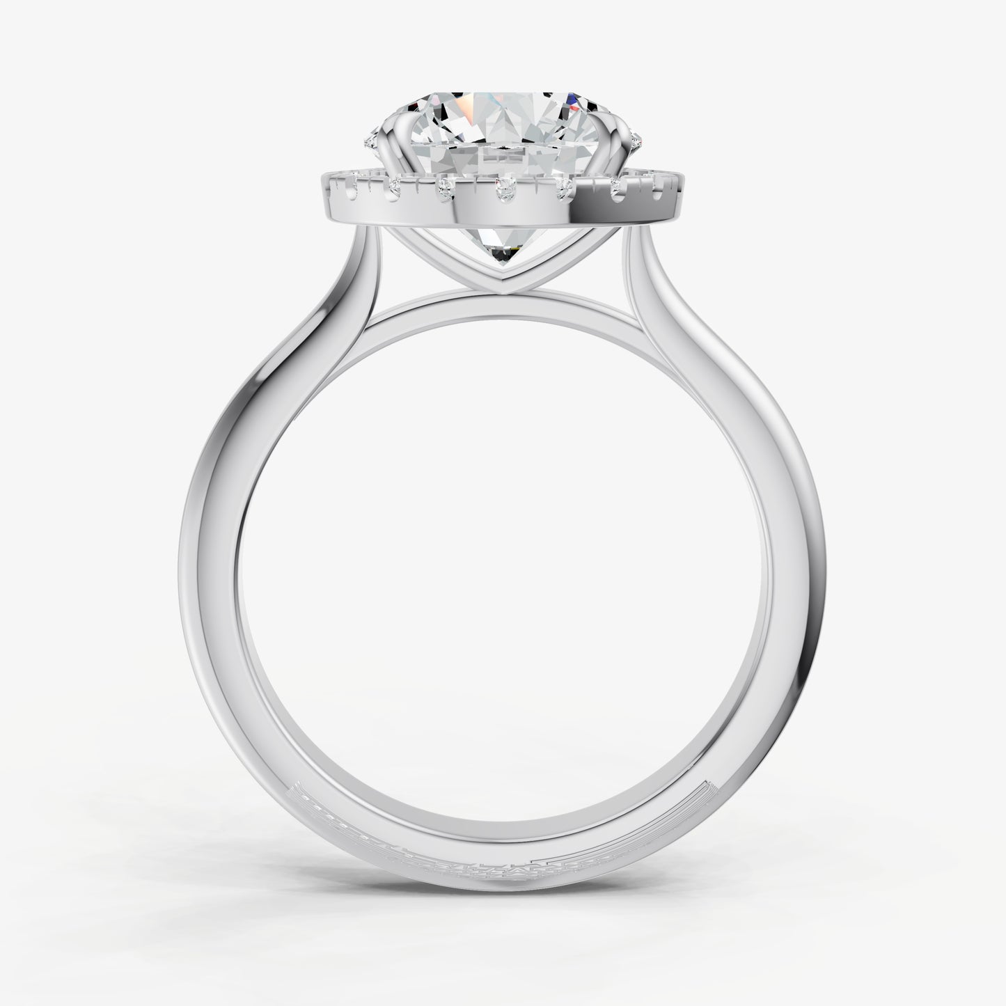 Round Solitaire Engagement Ring with Fine Halo Diamond Band