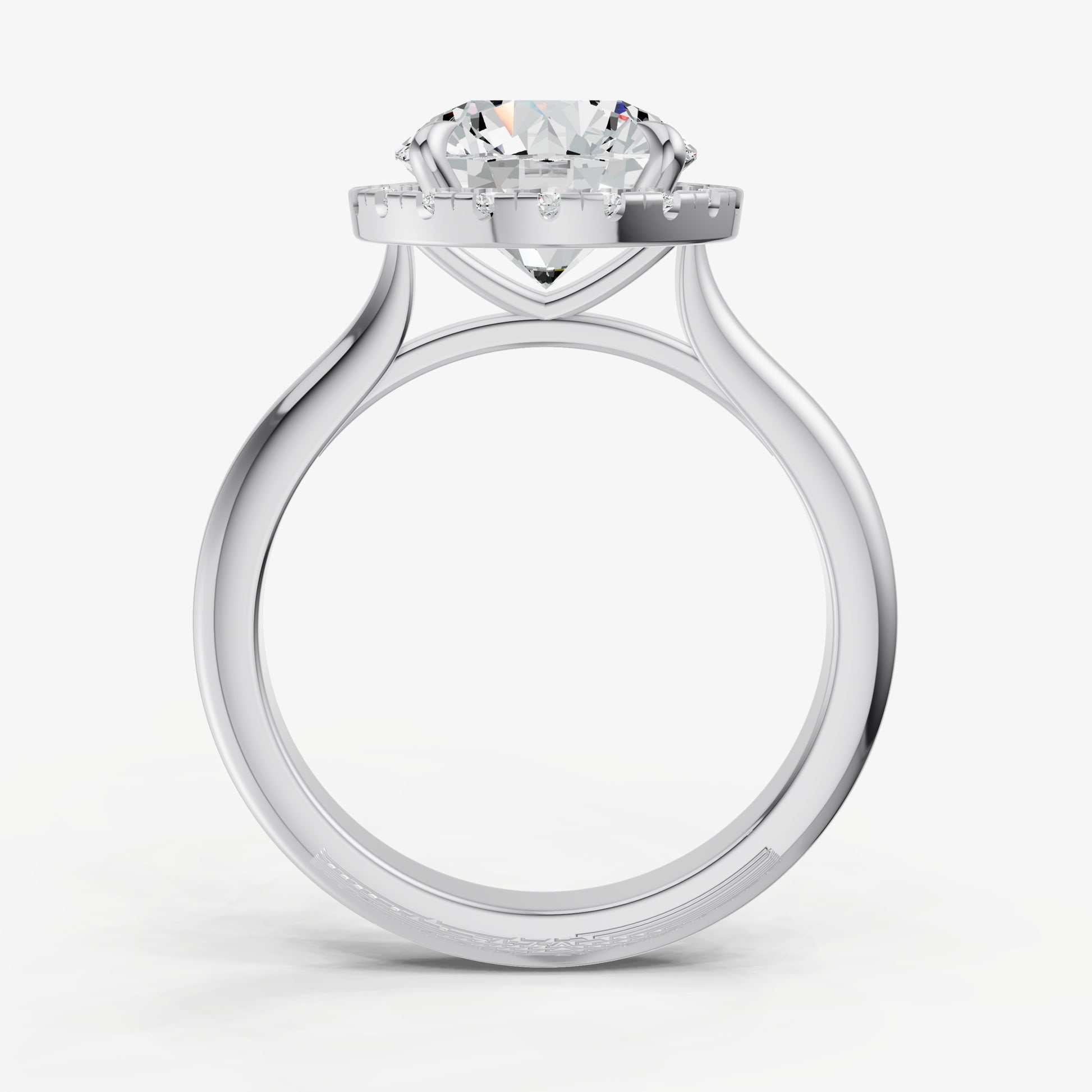 Round Solitaire Engagement Ring with Fine Halo Diamond Band